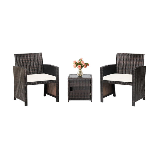3 Pieces Patio Wicker Furniture Set with Storage Table and Protective Cover-Off White - Tampa Home & Garden Store