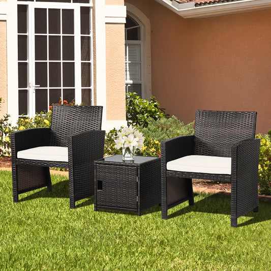 3 Pieces Patio Wicker Furniture Set with Storage Table and Protective Cover-Off White - Tampa Home & Garden Store