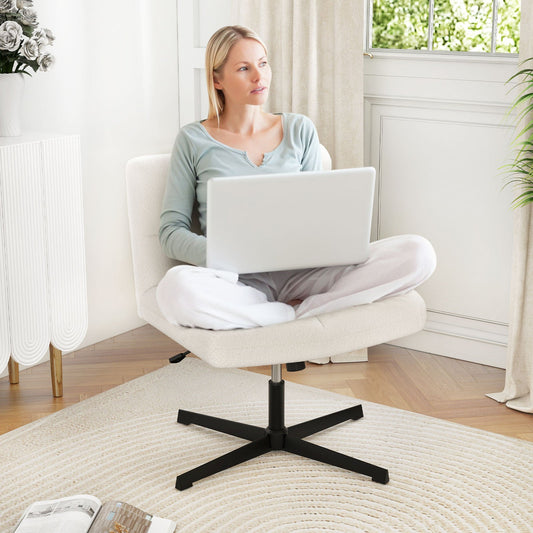 Office Armless Chair Cross Legged with Imitation Lamb Fleece and Adjustable Height - Tampa Home & Garden Store