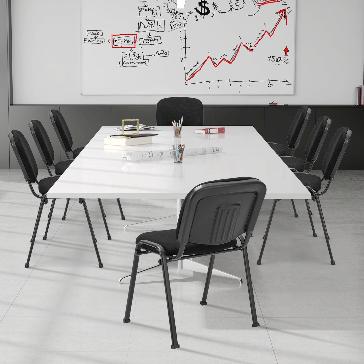Silla de oficina con estructura de metal y cojines acolchados para sala de conferencias - Juego de 2