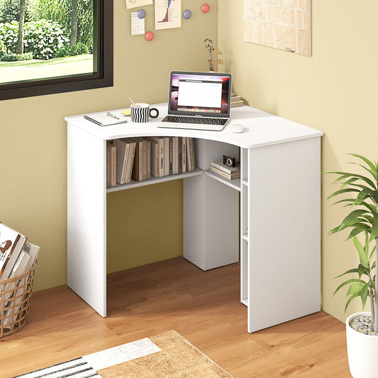 Corner Computer Desk Triangle Home Office Desk with Adjustable Shelf and Arc-Shaped Profile - Tampa Home & Garden Store