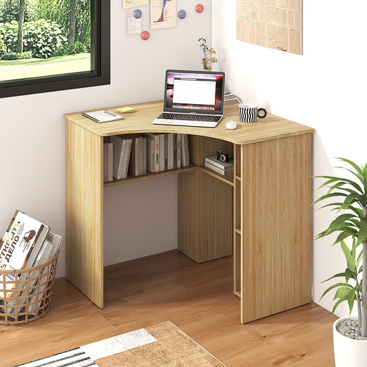 Corner Computer Desk Triangle Home Office Desk with Adjustable Shelf and Arc-Shaped Profile - Tampa Home & Garden Store