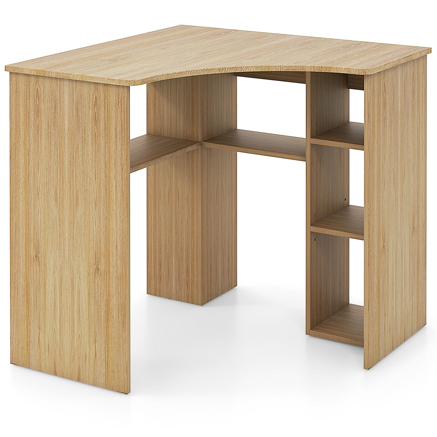 Corner Computer Desk Triangle Home Office Desk with Adjustable Shelf and Arc-Shaped Profile