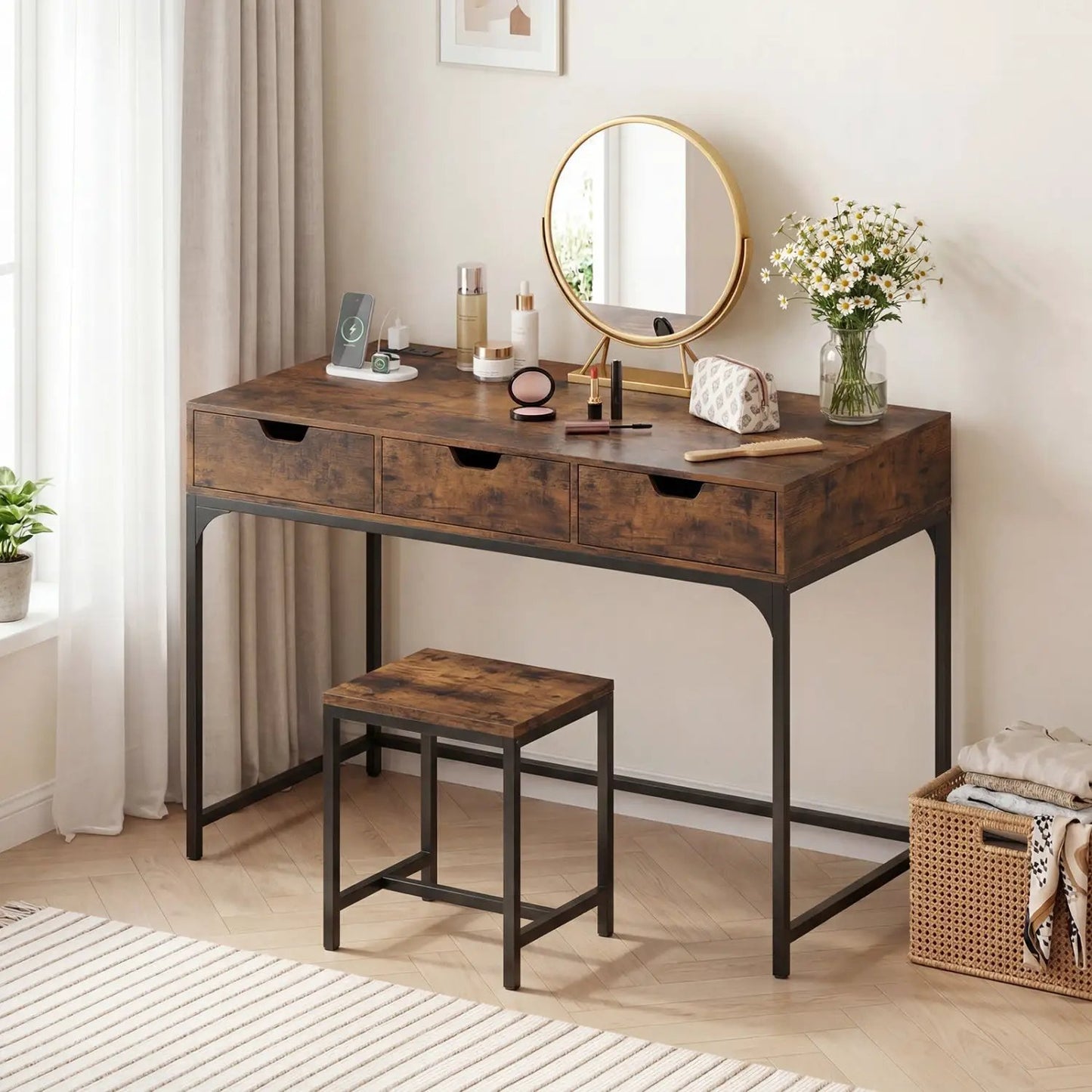 Office Desk with Power Outlets and Hidden Storage