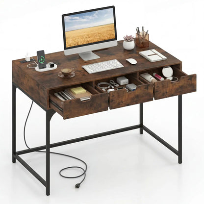 Office Desk with Power Outlets and Hidden Storage
