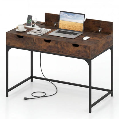 Office Desk with Power Outlets and Hidden Storage