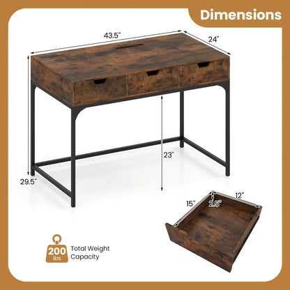 Office Desk with Power Outlets and Hidden Storage