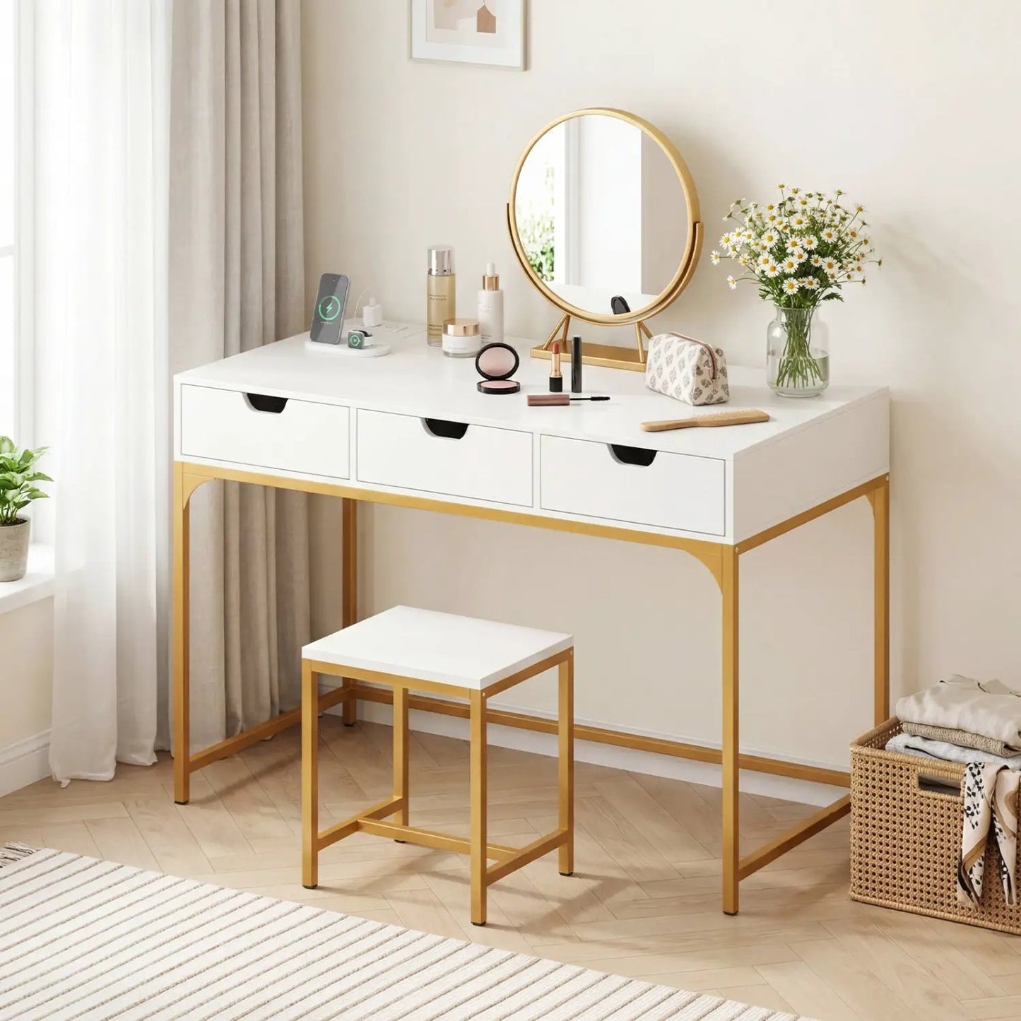 Office Desk with Power Outlets and Hidden Storage