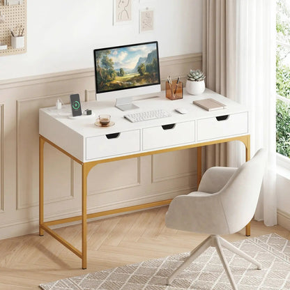 Office Desk with Power Outlets and Hidden Storage