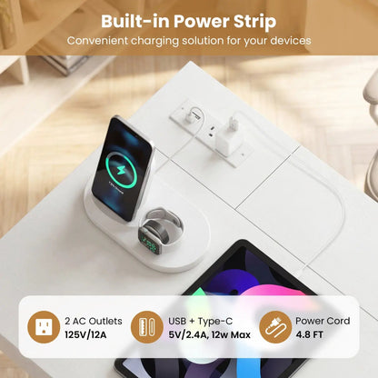 Office Desk with Power Outlets and Hidden Storage