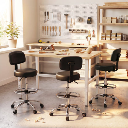 Drafting Chair with Adjustable Height & Footring, 3 black seats, chrome bases on Tampa Home & Garden Store