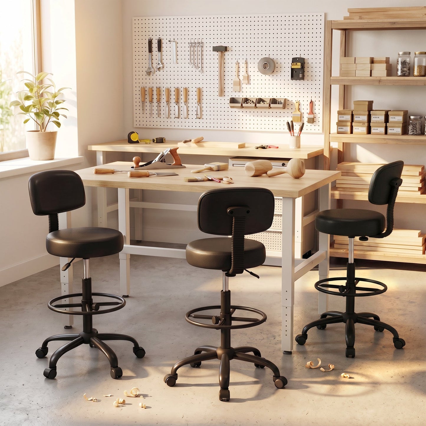 Drafting chair DirectDeals, adjustable height with footring, black upholstery, set of 3 on Tampa Home & Garden Store
