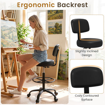 DirectDeals drafting chair with adjustable height and footring, black contoured seat in studio on Tampa Home & Garden Store