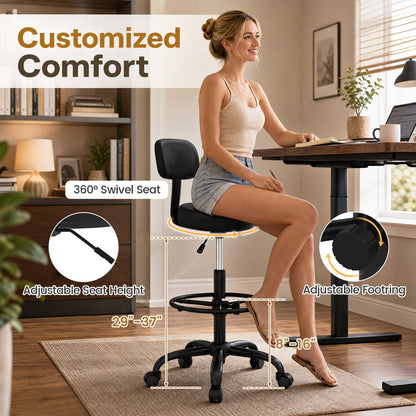 Drafting chair with adjustable height 29–37 in, footring, padded seat on chrome base swivel on Tampa Home & Garden Store