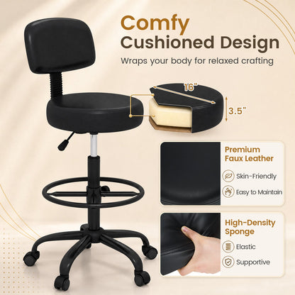 Drafting chair DirectDeals adjustable height and footring, black faux leather with wheels on Tampa Home & Garden Store