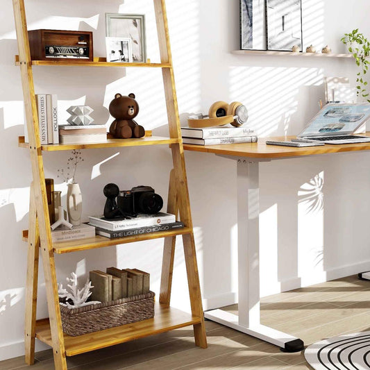 Office Set with 5-Tier Bamboo Ladder Shelf and Electric Standing Computer Desk - Tampa Home & Garden Store