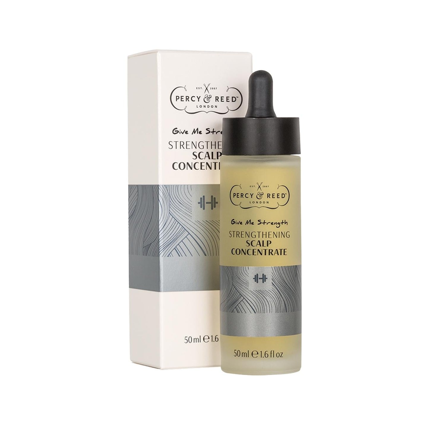 Percy & Reed Strengthening Scalp Concentrate hair serum bottle with dropper beside its box 50 ml 2‑piece set on Tampa Home & Garden Store