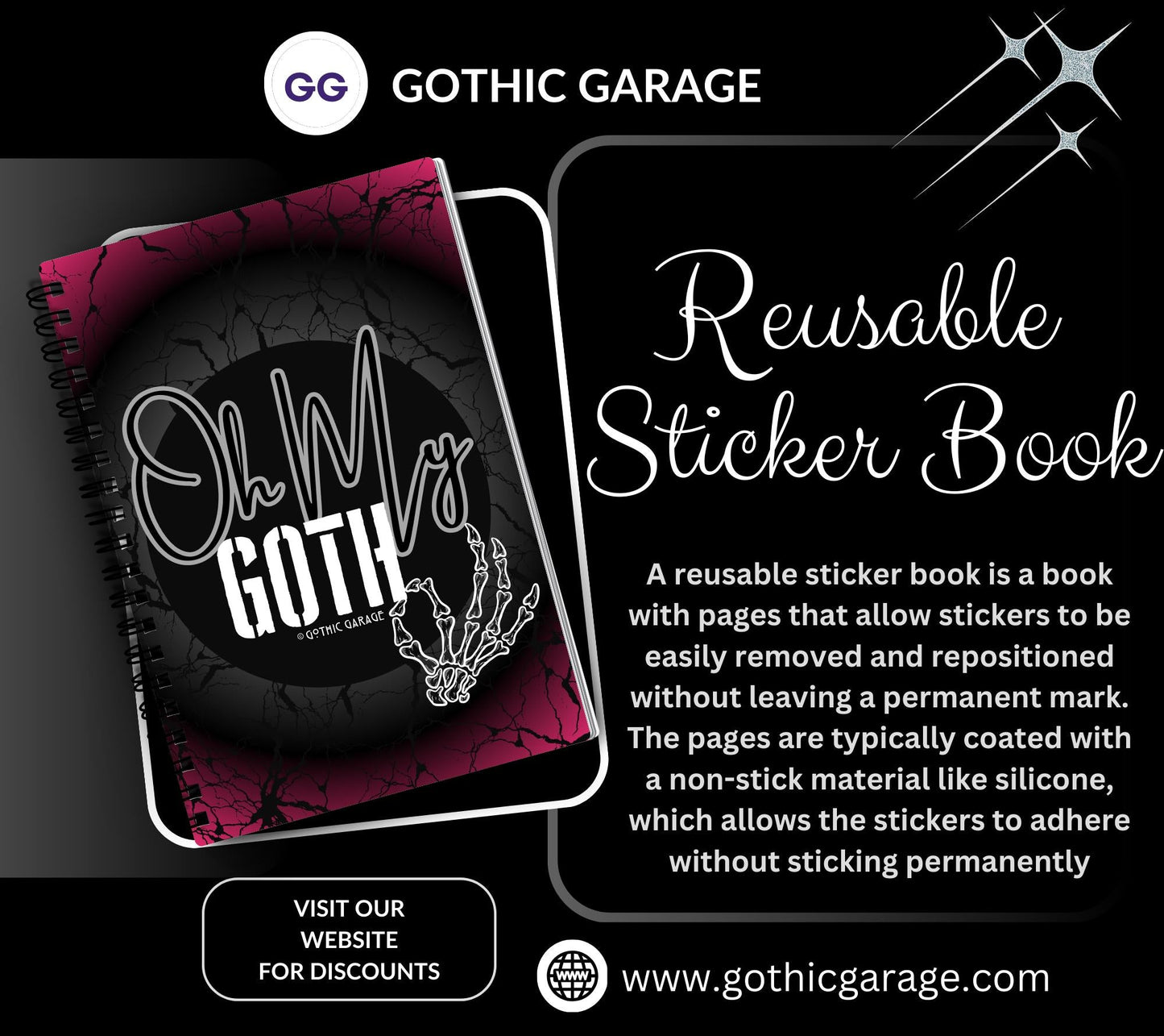 Oh My Goth Skeleton Hand Reusable Sticker Book, Perfect Gift to Personalize,  Sticker Organizer Album - Tampa Home & Garden Store