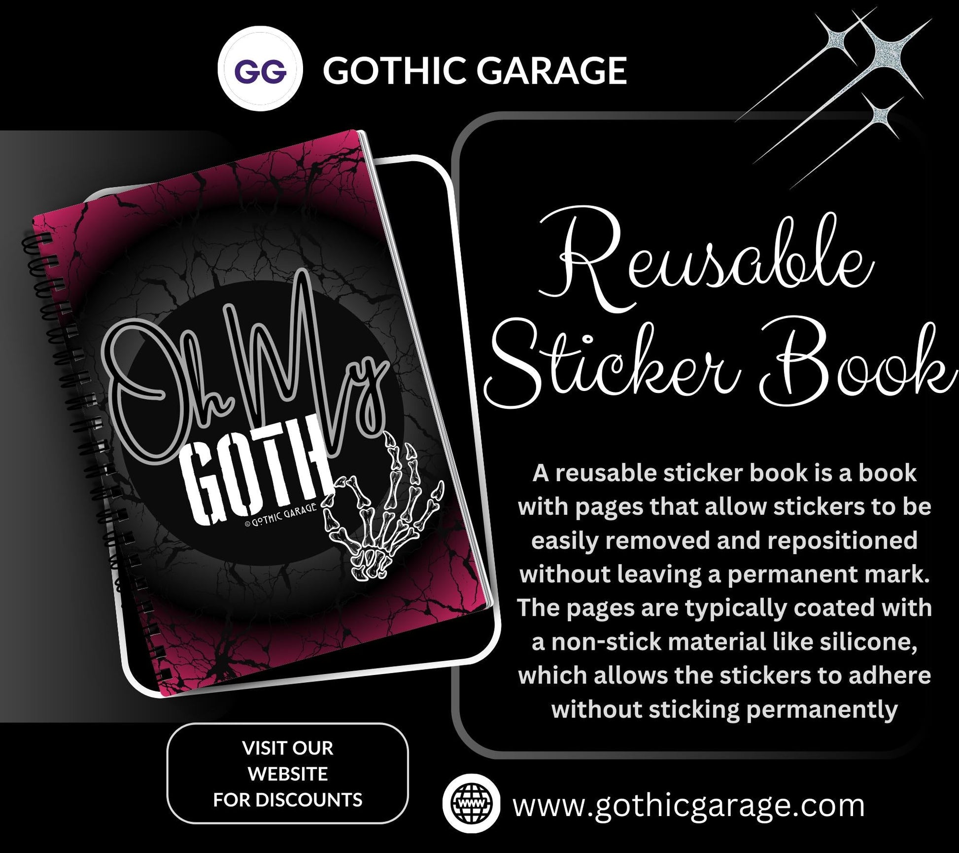 Oh My Goth Skeleton Hand Reusable Sticker Book, Perfect Gift to Personalize,  Sticker Organizer Album - Tampa Home & Garden Store