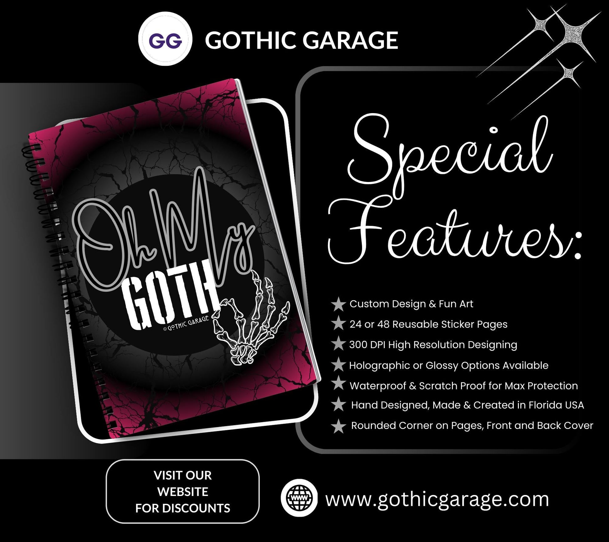 Oh My Goth Skeleton Hand Reusable Sticker Book, Perfect Gift to Personalize,  Sticker Organizer Album - Tampa Home & Garden Store