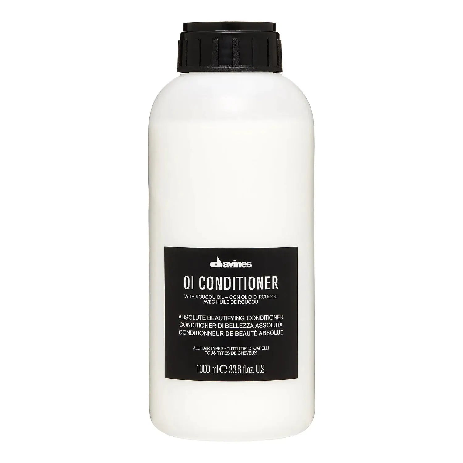 Davines OI Conditioner bottle, white plastic jug with black cap and Davines label 1000 ml on Tampa Home & Garden Store