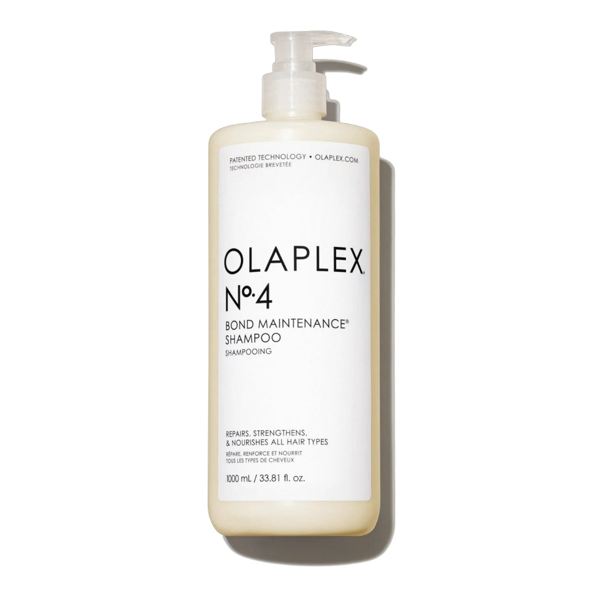 Olaplex No.4 Bond Maintenance Shampoo bottle with pump, beige-tinted container, 1000 mL on Tampa Home & Garden Store