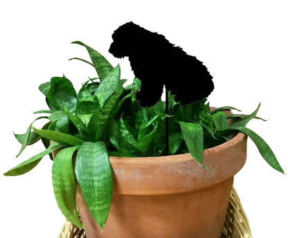 Old English Sheepdog ornament plant stake black silhouette in Rustica Ornamentals terracotta pot on Tampa Home & Garden Store