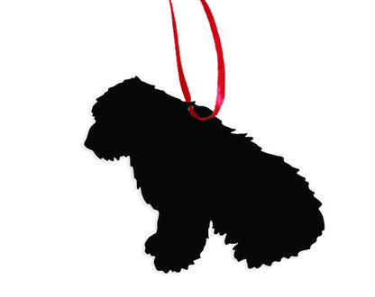 Old English Sheepdog ornament in black with red hanging ribbon Rustica Ornamentals on Tampa Home & Garden Store