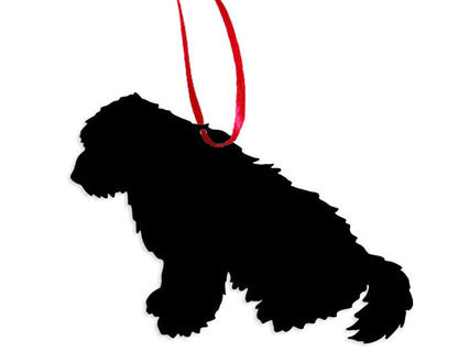 Old English Sheepdog ornament plant stake, black silhouette with red ribbon hanger for lawn on Tampa Home & Garden Store