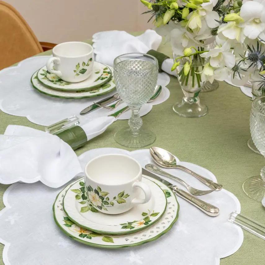 Brazilian bamboo napkin ring on a green floral table setting with teacups and crystalware on Tampa Home & Garden Store