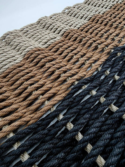 Ombre Rope Mat made with Lobster Rope, Black, brown and tan - Tampa Home & Garden Store