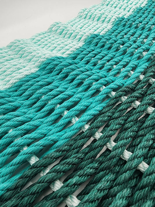 Ombre Rope Mat made with Lobster Rope, Hunter Green, Teal, Seafoam - Tampa Home & Garden Store