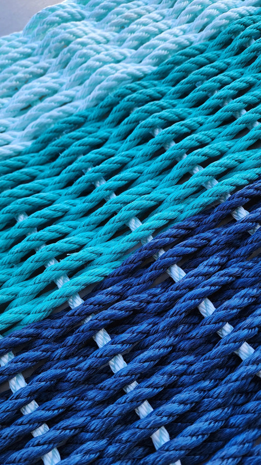 Ombre Rope Mat made with Lobster Rope, Navy Blue, Teal, Seafoam - Tampa Home & Garden Store