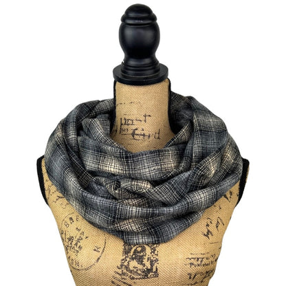 Ombre of Light Smoky Grey and Sandy Tan Plaid Flannel Infinity or Blanket Scarf - Tampa Home & Garden Store