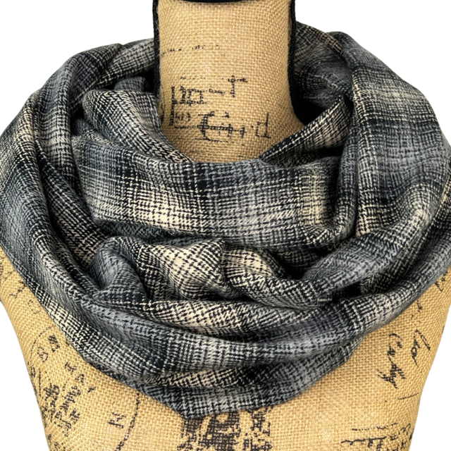 Ombre of Light Smoky Grey and Sandy Tan Plaid Flannel Infinity or Blanket Scarf - Tampa Home & Garden Store