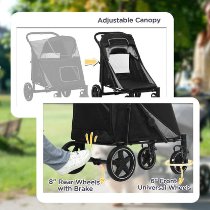 One-Click Foldable Stroller for Large Medium Small Dogs, Pet, Cats with Storage - Tampa Home & Garden Store