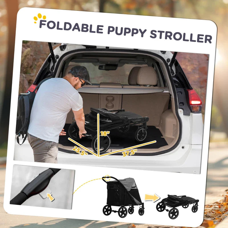 One-Click Foldable Stroller for Large Medium Small Dogs, Pet, Cats with Storage - Tampa Home & Garden Store