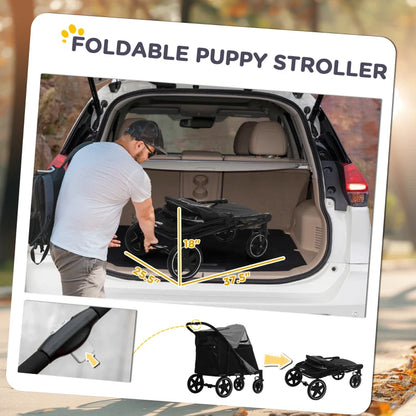 One-Click Foldable Stroller for Large Medium Small Dogs, Pet, Cats with Storage - Tampa Home & Garden Store