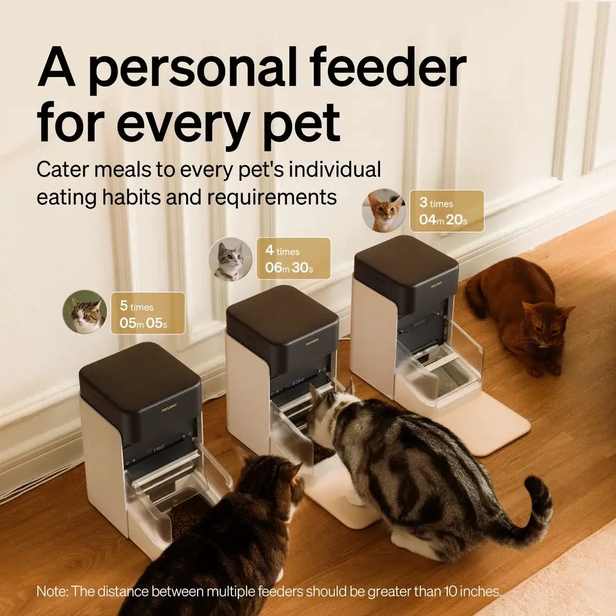 RFID app-controlled pet feeder by Max & Rex Collection, black-top unit with white body, 3 feeders on Tampa Home & Garden Store