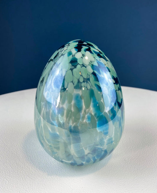 Opaline Blue Glass Egg 6". Oversized Easter Egg Minimal Art Glass. Spring or Easter Decor. Easter Table Accessory. Kids Room. - Tampa Home & Garden Store