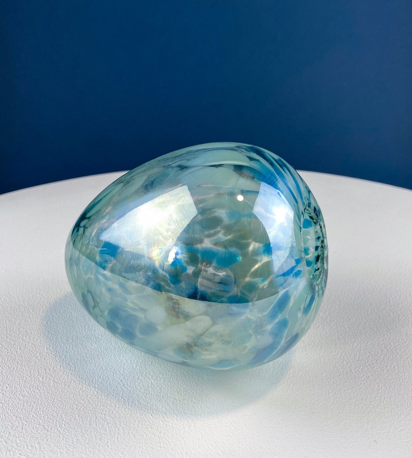 Opaline Blue Glass Egg 6". Oversized Easter Egg Minimal Art Glass. Spring or Easter Decor. Easter Table Accessory. Kids Room. - Tampa Home & Garden Store