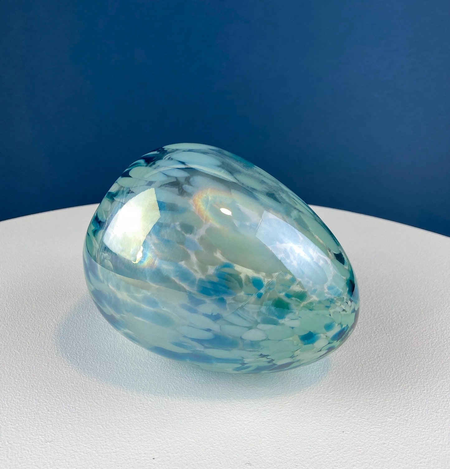 Opaline Blue Glass Egg 6". Oversized Easter Egg Minimal Art Glass. Spring or Easter Decor. Easter Table Accessory. Kids Room. - Tampa Home & Garden Store