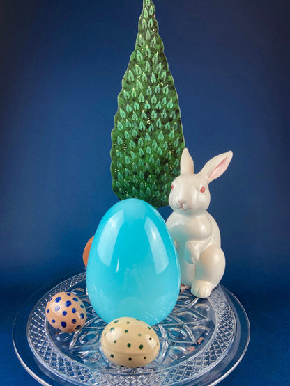 Opaline Blue Glass Egg 6". Oversized Easter Egg Minimal Art Glass. Spring or Easter Decor. Easter Table Accessory. Kids Room. - Tampa Home & Garden Store