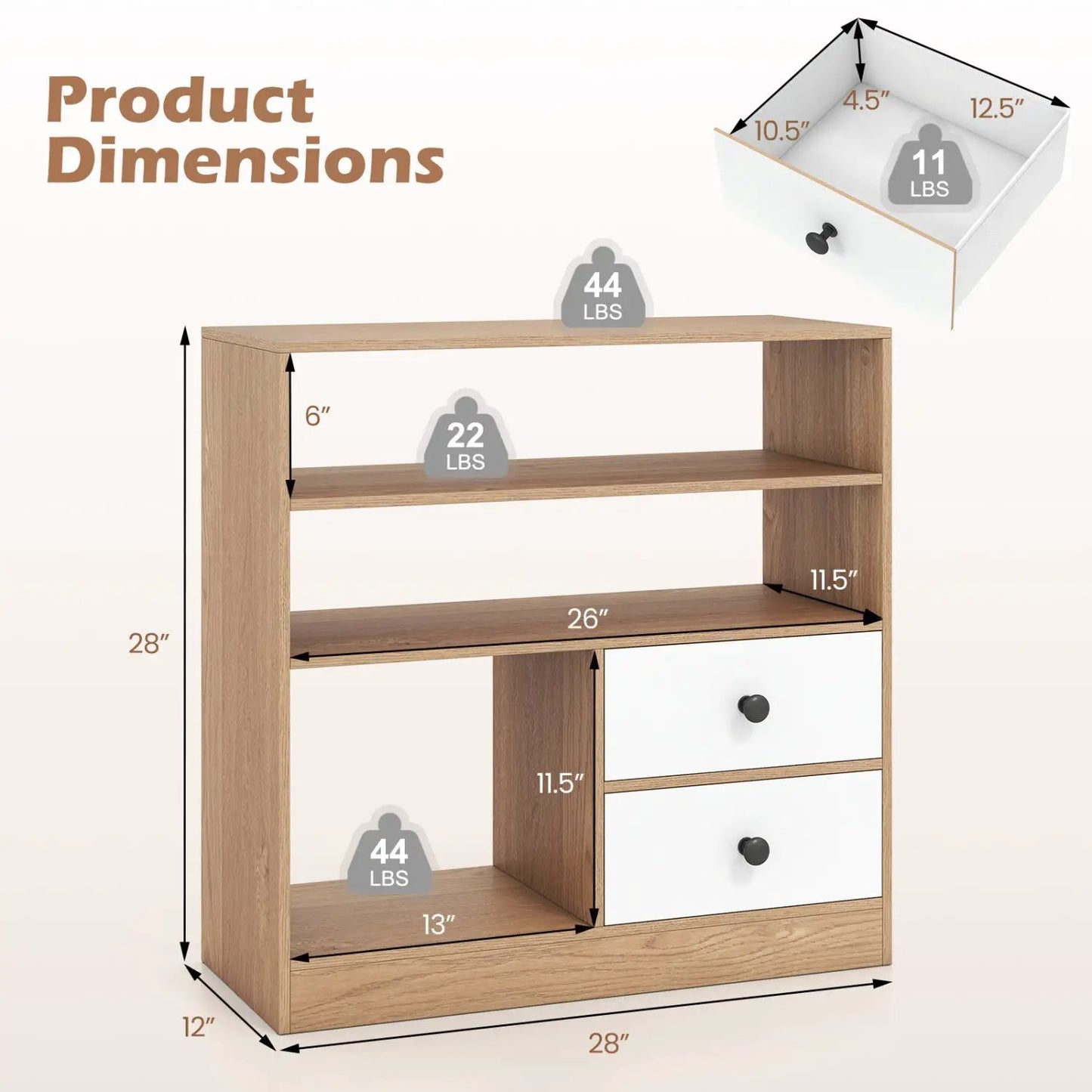 Storage Cabinet with 3 Shelves and 2 Drawers