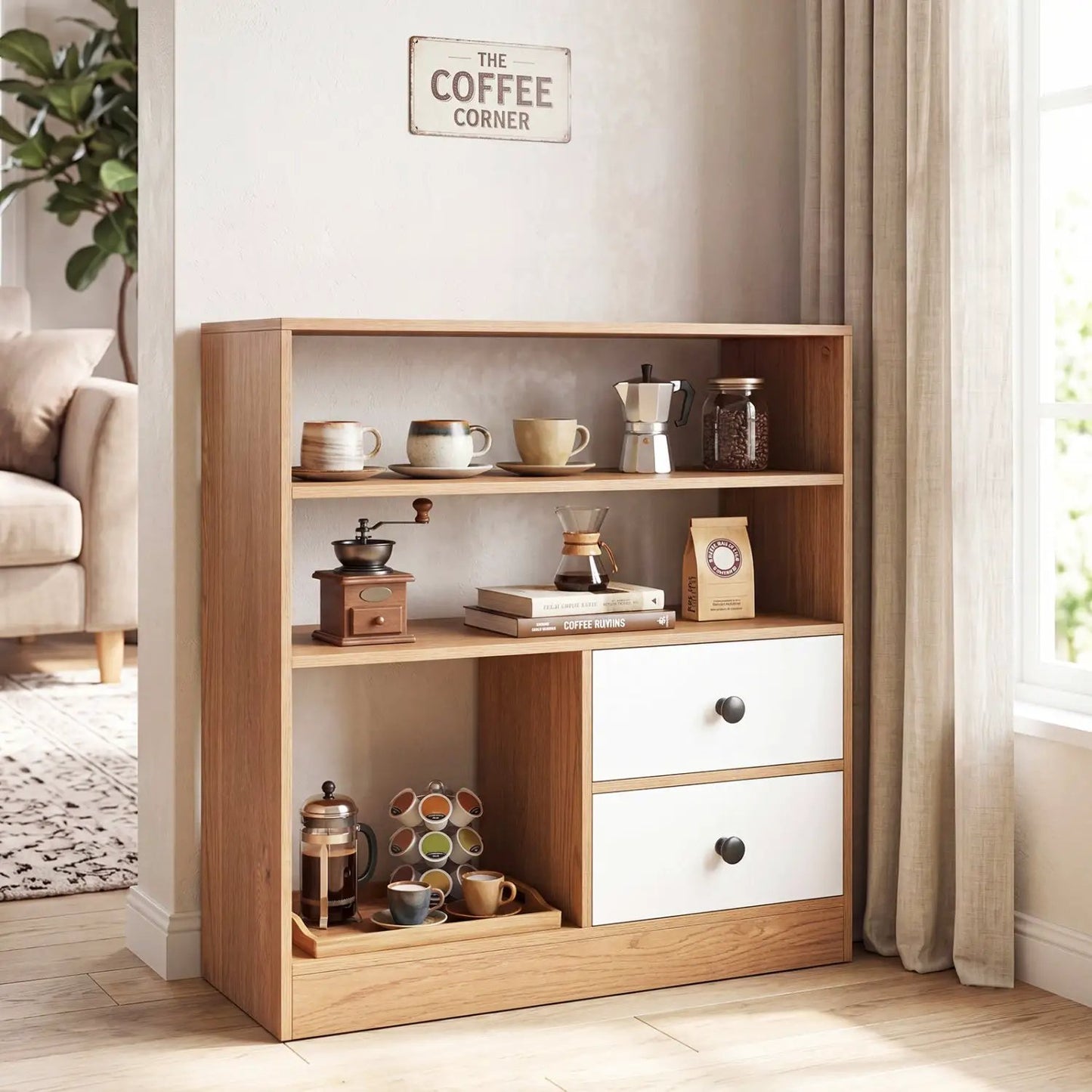Storage Cabinet with 3 Shelves and 2 Drawers