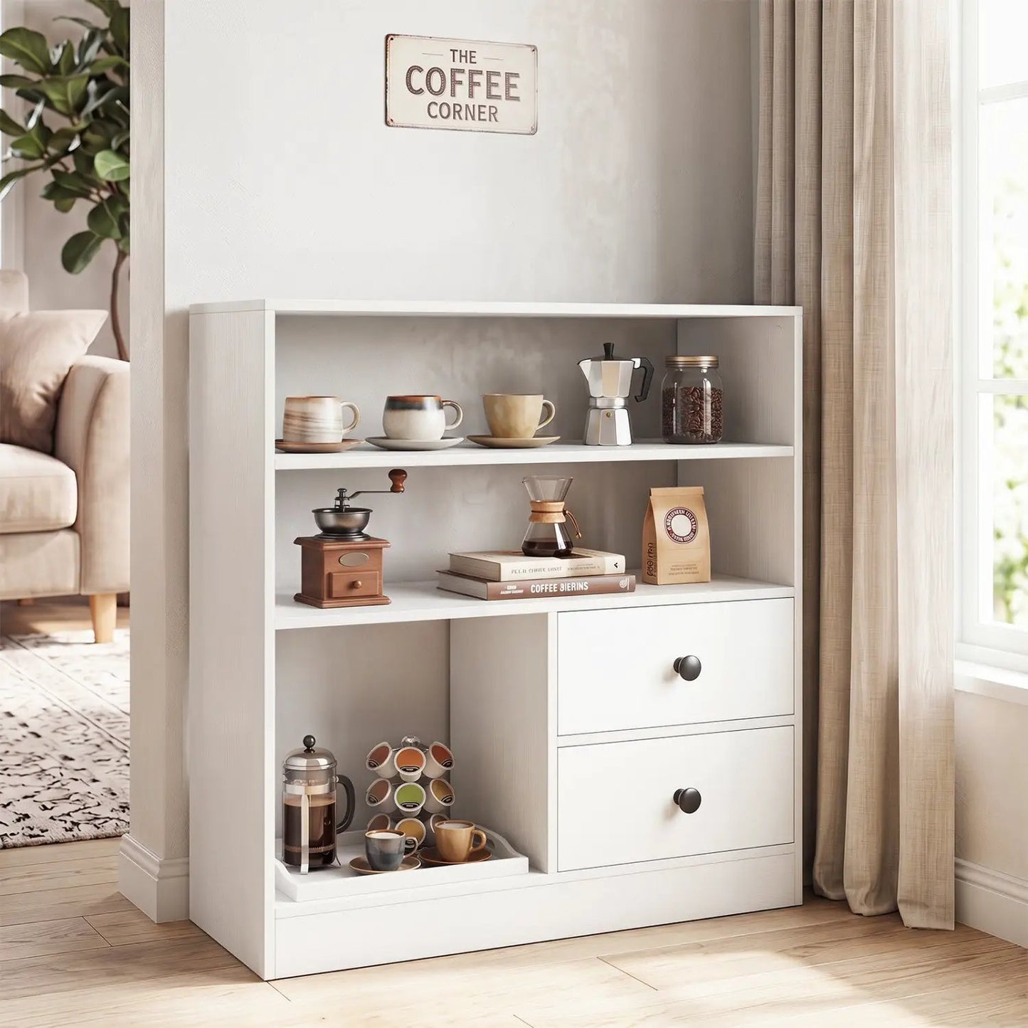 Console Table With 3 Shelves and Fabric Drawers
