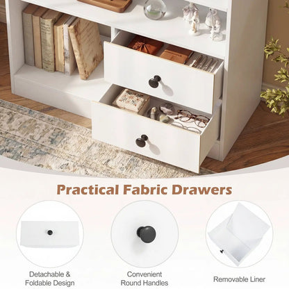 Console Table With 3 Shelves and Fabric Drawers