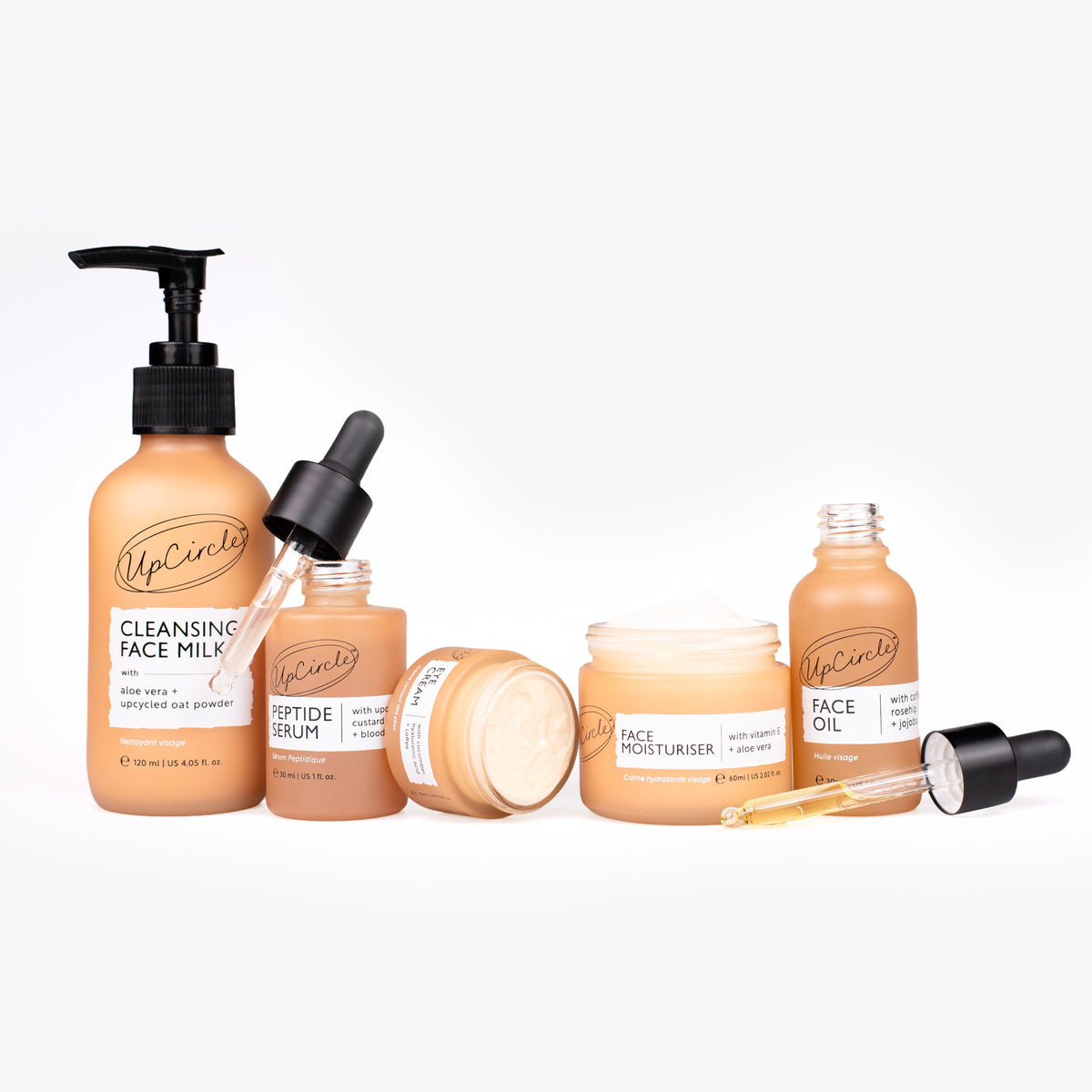 UpCircle 5-step skincare set with cleansing face milk, peptide serum, moisturiser, face oil on Tampa Home & Garden Store