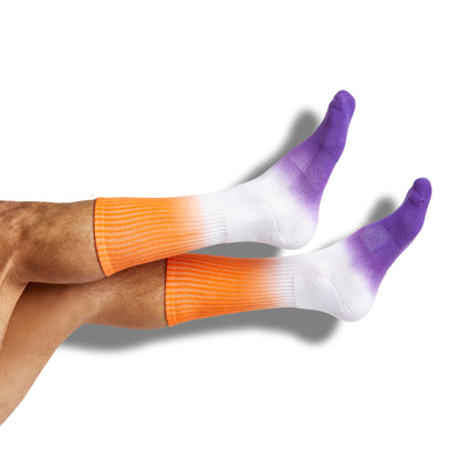 Purple orange casual socks 4-pack by DeadSoxy, crew socks in team colorways on Tampa Home & Garden Store
