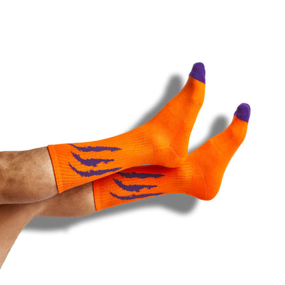 Purple / Orange Mixed Socks 8 Pack by DeadSoxy; orange socks with purple toe tips on Tampa Home & Garden Store
